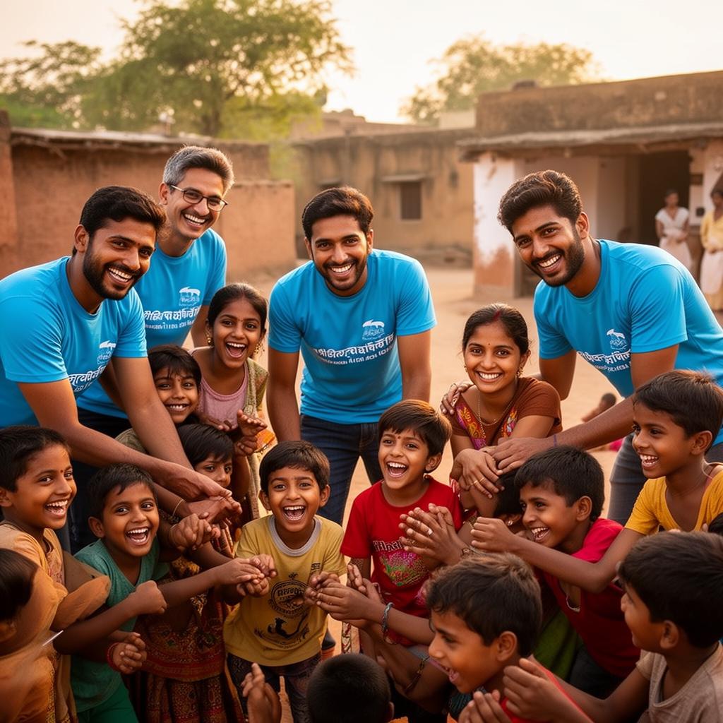 Volunteers playing with rural children